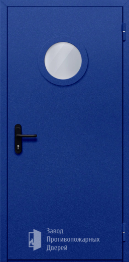 Фото двери «Однопольная с круглым стеклом (синяя)» в Истре