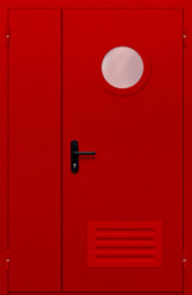 Фото двери «Полуторная с круглым стеклом и решеткой (красная)» в Истре